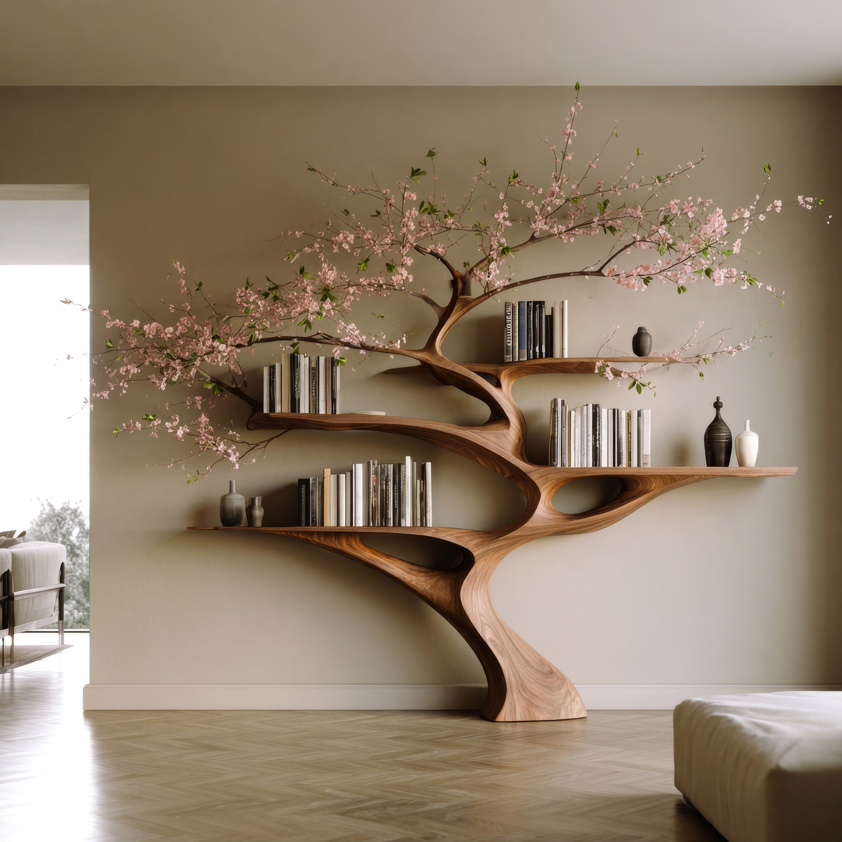 Sakuraven Handcrafted Solid Wood Tree Bookshelf