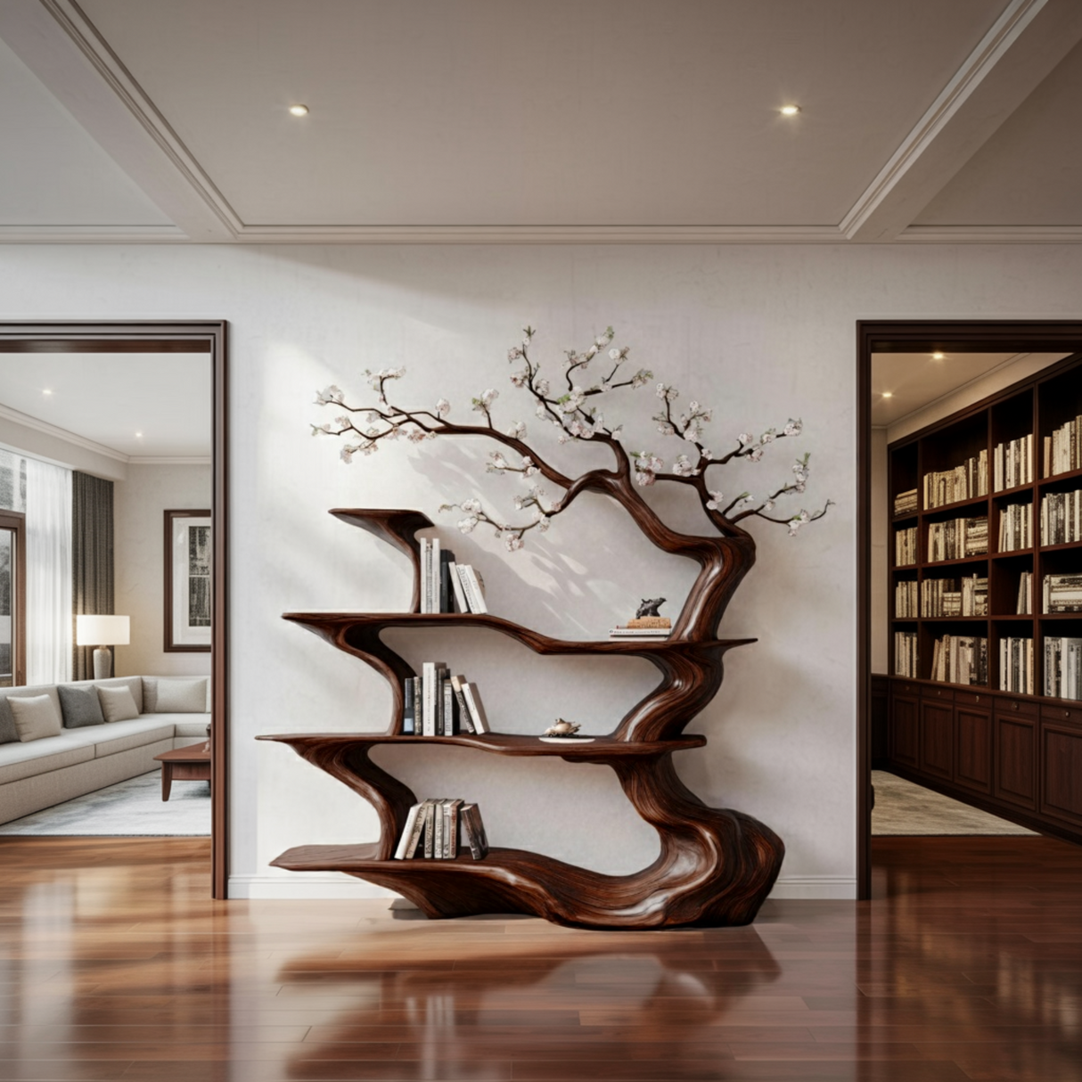 Sakuryn Flow Handcrafted Blossom Tree Wooden Bookshelf - Timberustic Tree Bookshelf
