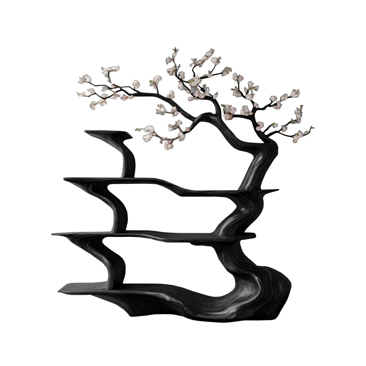 Sakuryn Flow Handcrafted Blossom Tree Wooden Bookshelf Black - Timberustic Tree Bookshelf