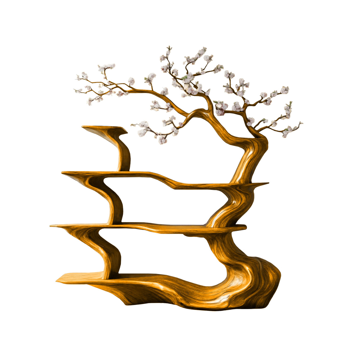 Sakuryn Flow Handcrafted Blossom Tree Wooden Bookshelf Teak - Timberustic Tree Bookshelf