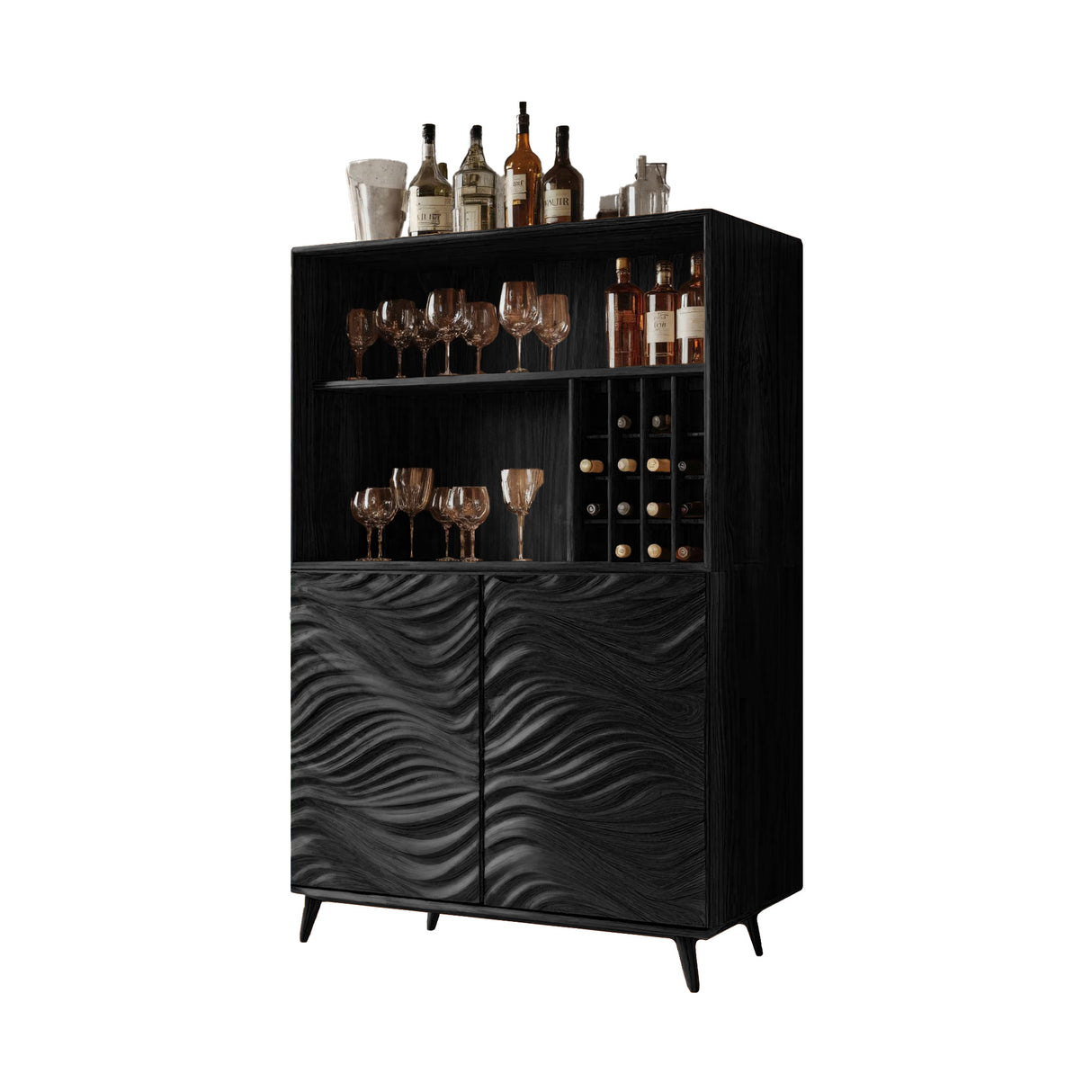 Seawave Carved Solid Wood Bar Cabinet