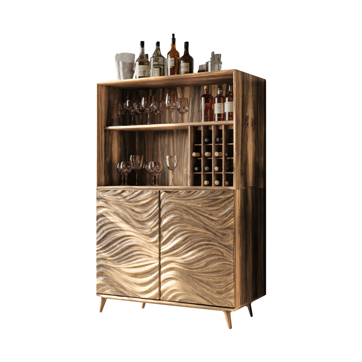 Seawave Carved Solid Wood Bar Cabinet
