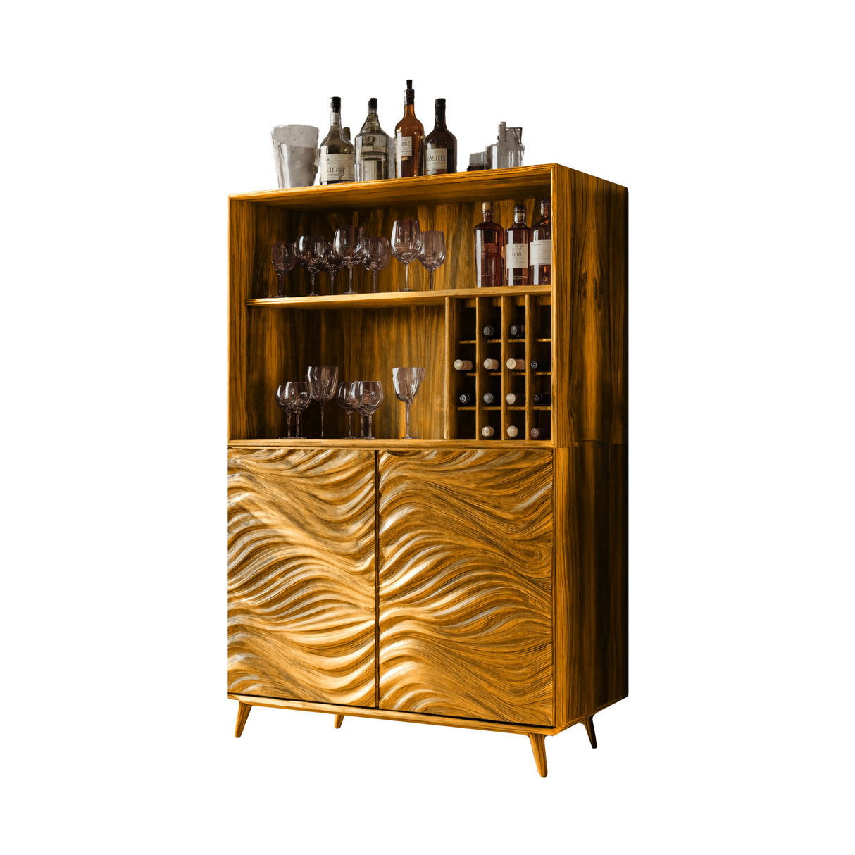 Seawave Carved Solid Wood Bar Cabinet