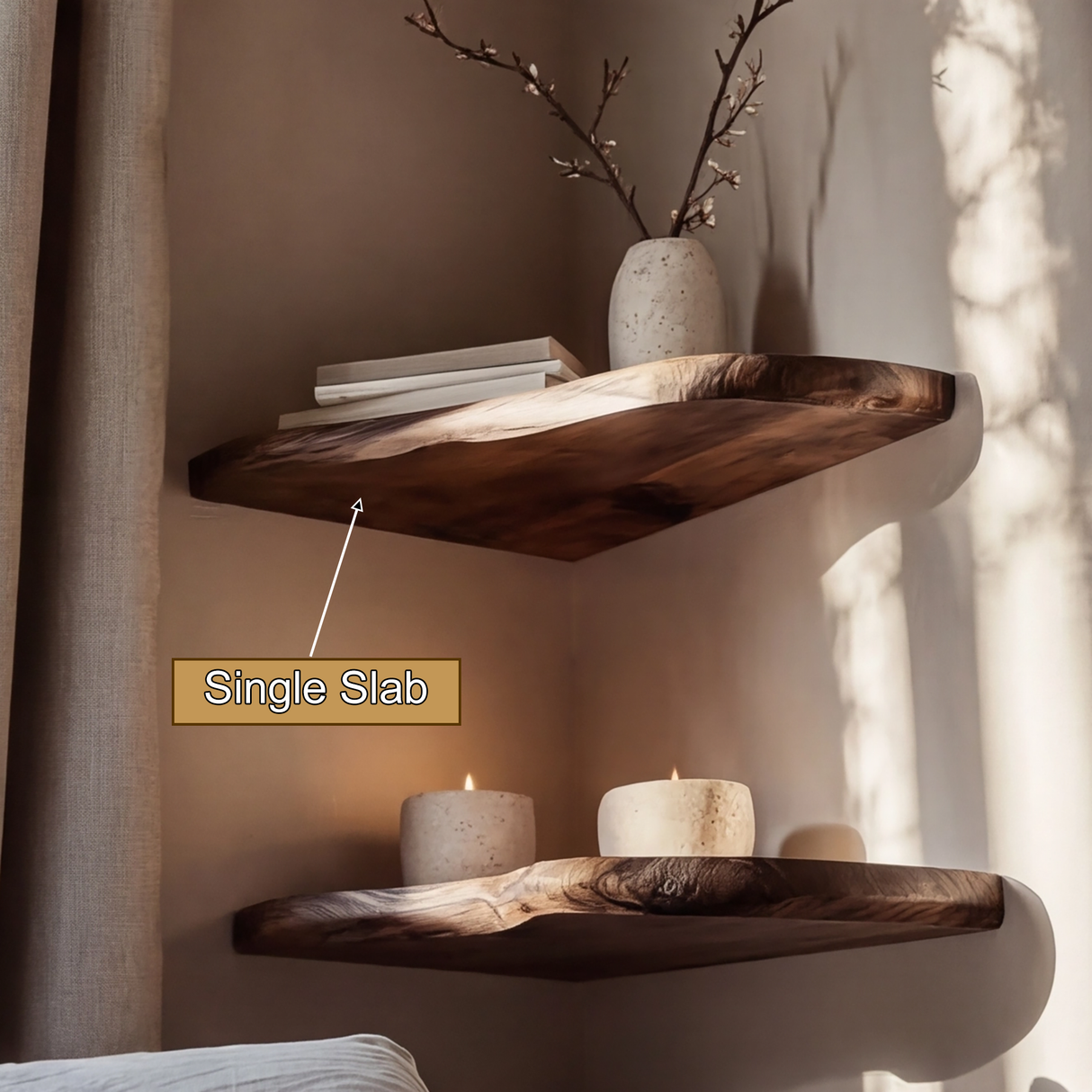 Selvaren Live Edge Solid Wood Corner Floating Shelf SPA606606 - Timberustic Floating Shelf