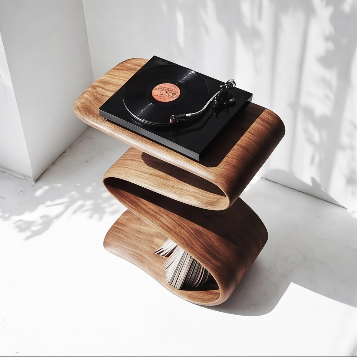 Seranova Handcrafted Solid Wood Record Player Stand - Timberustic Record Player Stand With Storage