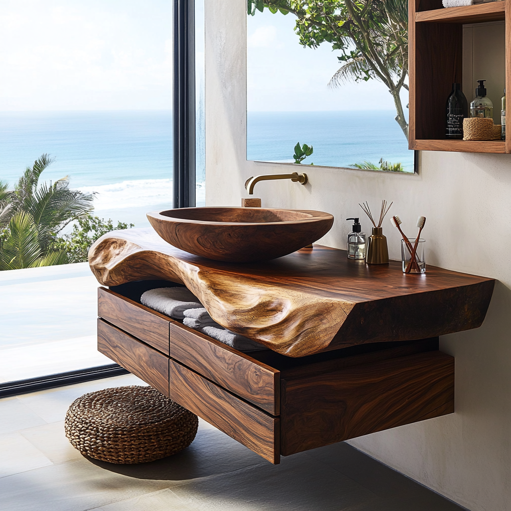 Seravik Live Edge Solid Wood Floating Bathroom Vanity with Drawers - Timberustic Floating Bathroom Vanity With Drawers