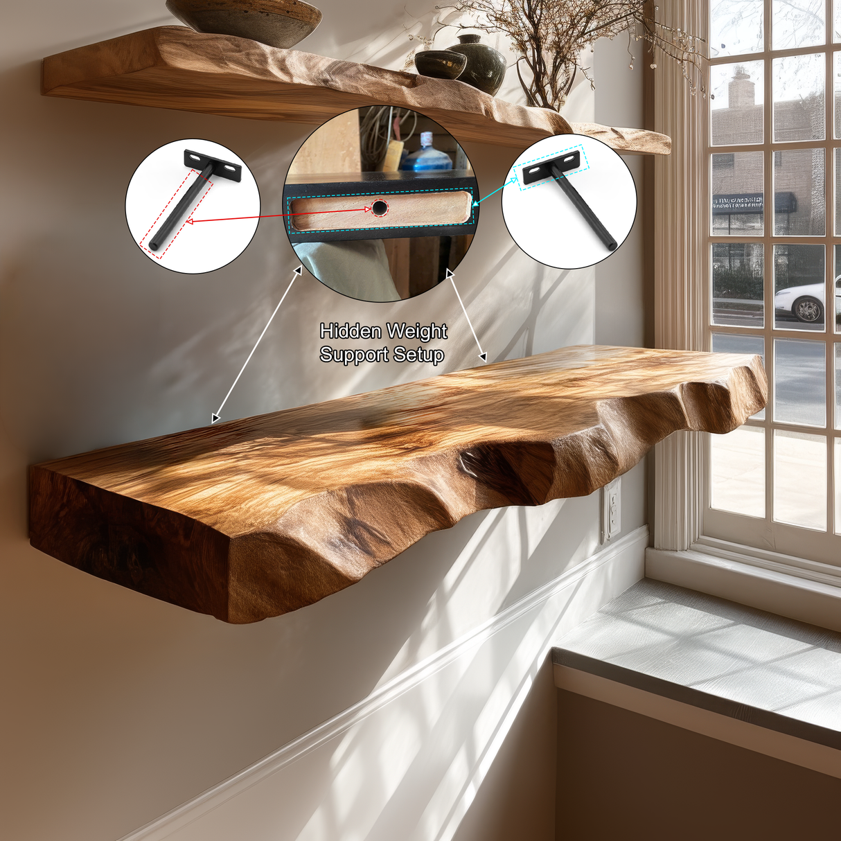 Seravin Live Edge Solid Wood Floating Shelf SPA358348 - Timberustic Floating Shelf