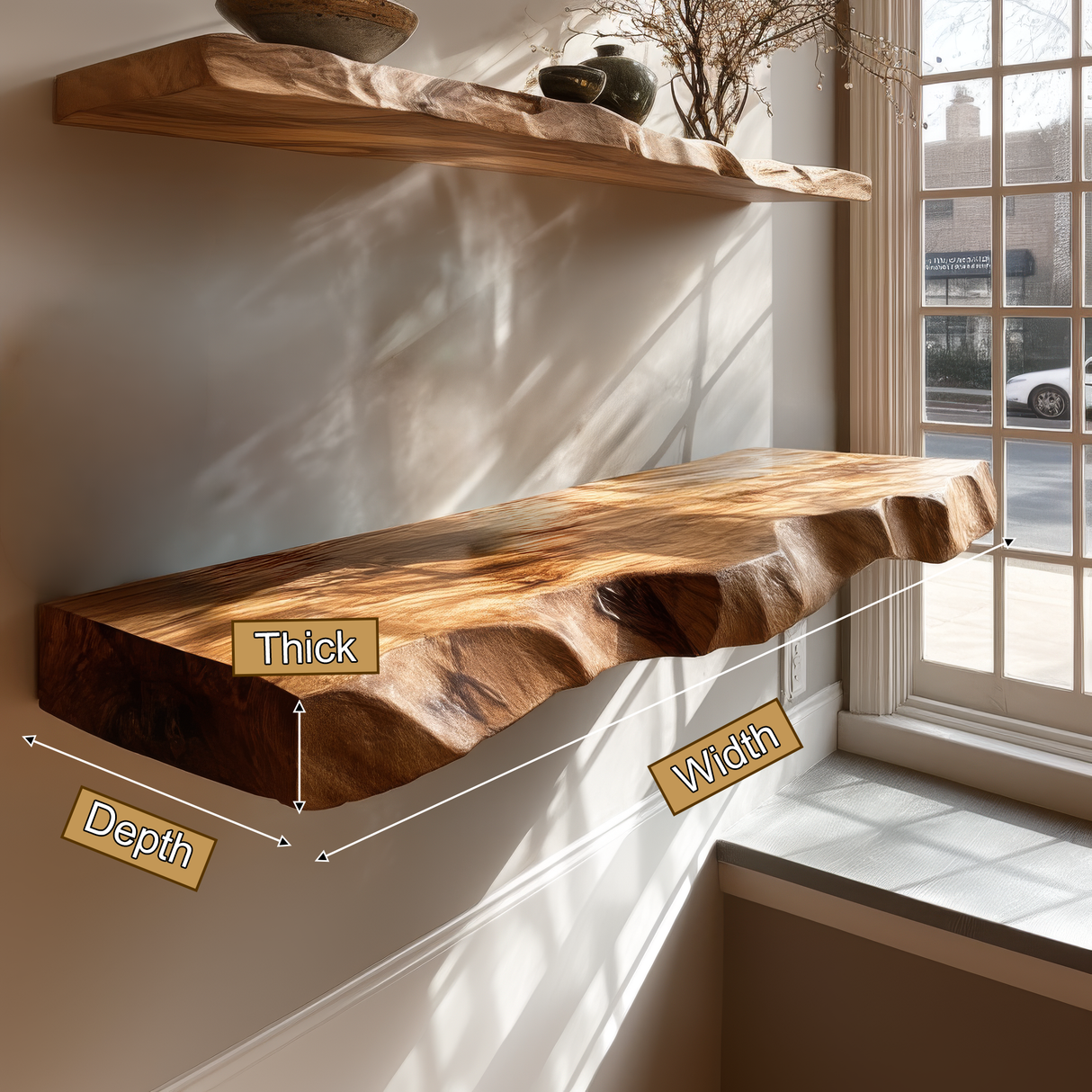 Seravin Live Edge Solid Wood Floating Shelf SPA358348 - Timberustic Floating Shelf