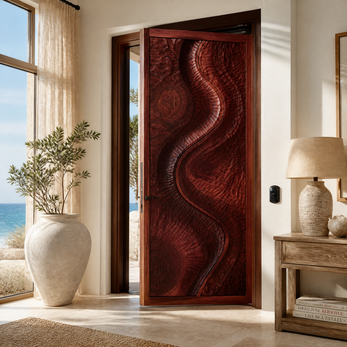 Seravine Handcrafted Solid Wood Flow Carved Single Door
