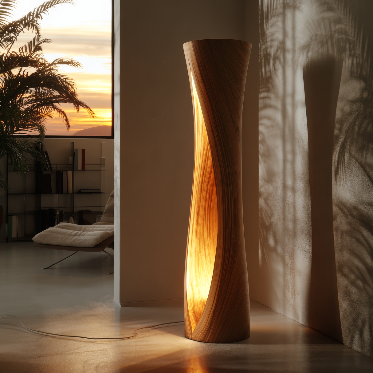 Seravyn Sculpted Curved Integrated LED Wood Floor Lamp - Timberustic Floor Lamp