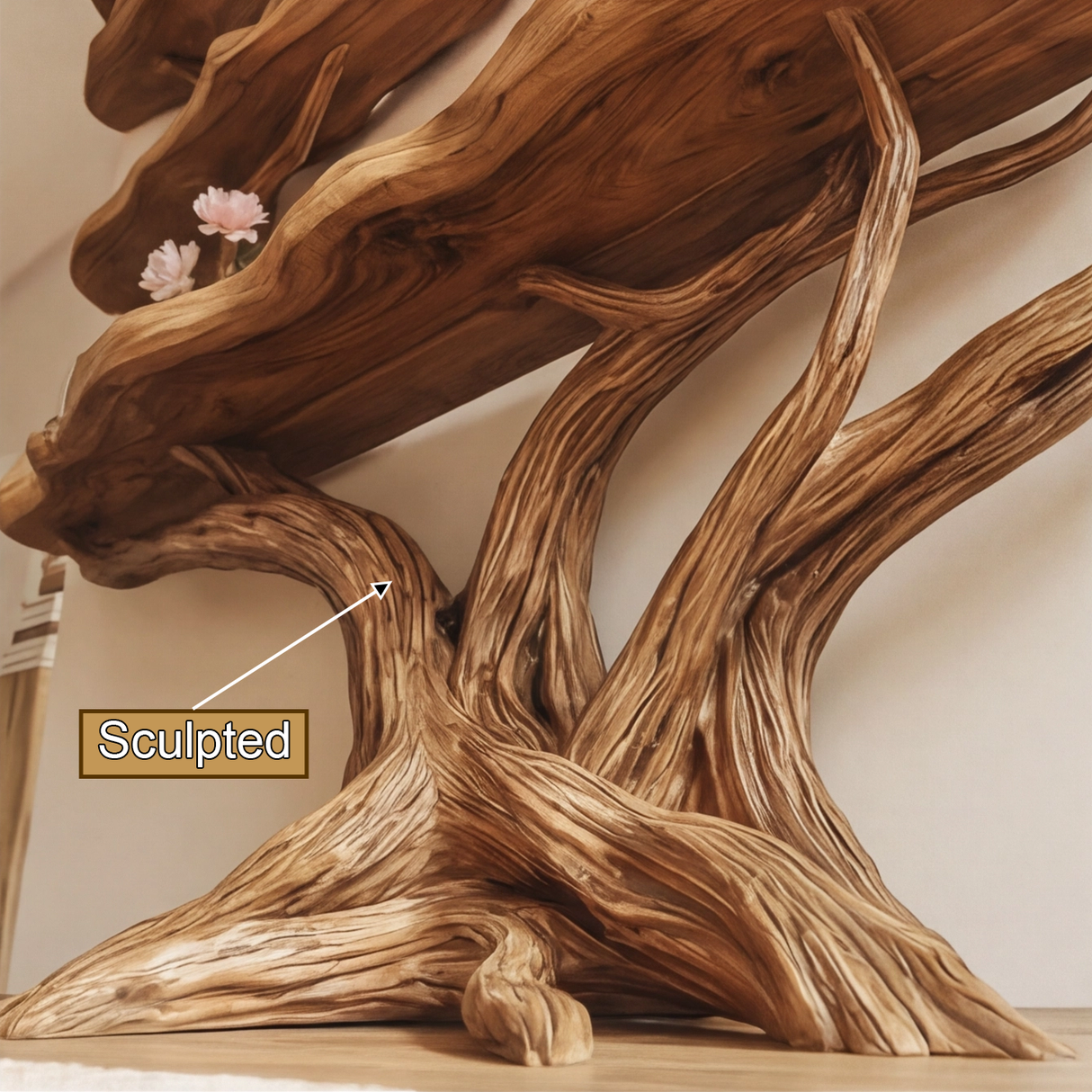 Serelyn Sculpted Solid Wood Console Table with Shelves - Timberustic Console Table with Shelves