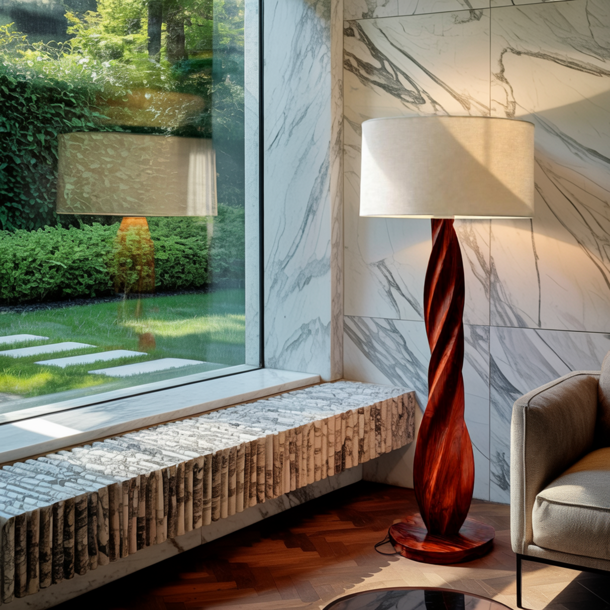 Seren Twist Sculpted Solid Wood Floor Lamp