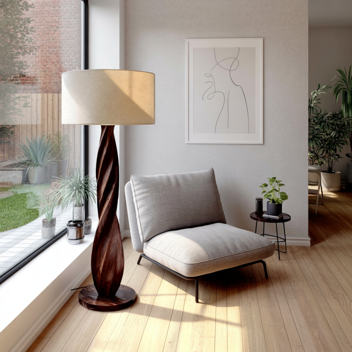 Seren Twist Sculpted Solid Wood Floor Lamp