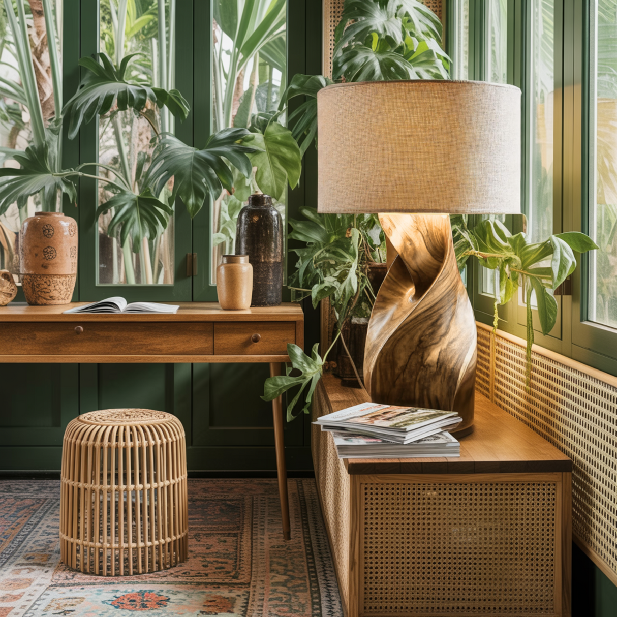 Seren Twist Sculpted Solid Wood Table Lamp