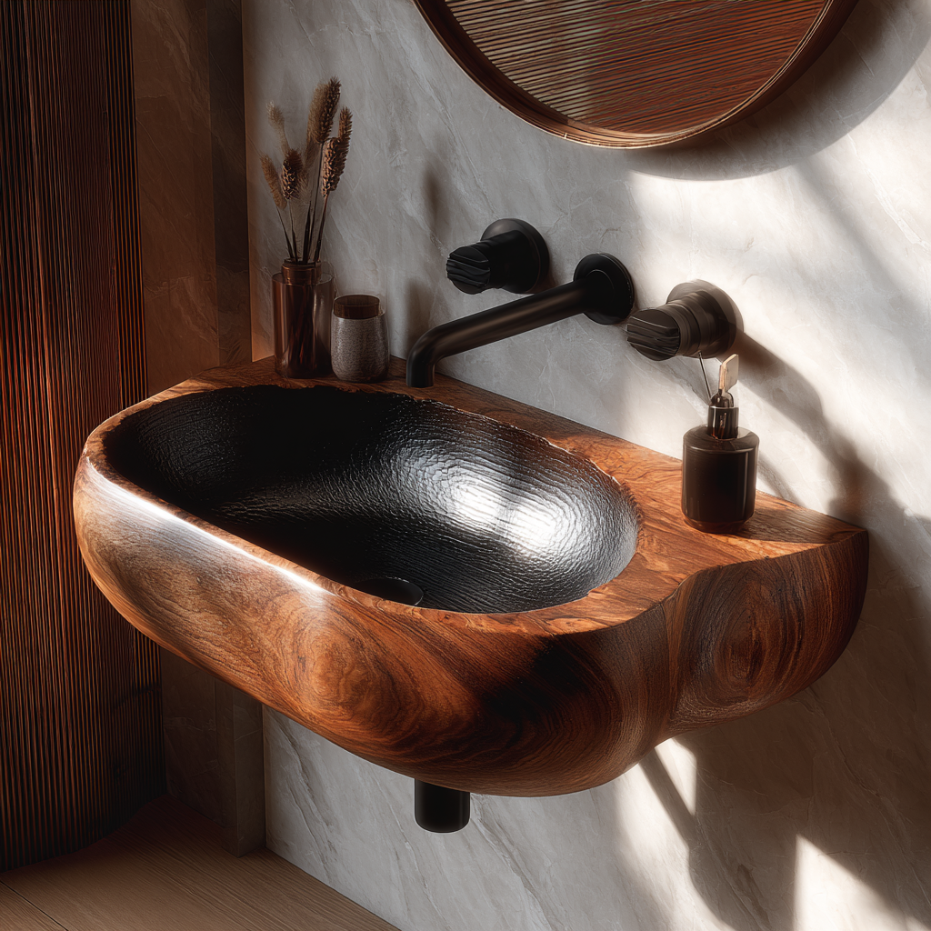 Shadowcrest Sculpted Solid Wood Vessel Sink - Timberustic Vessel Sinks