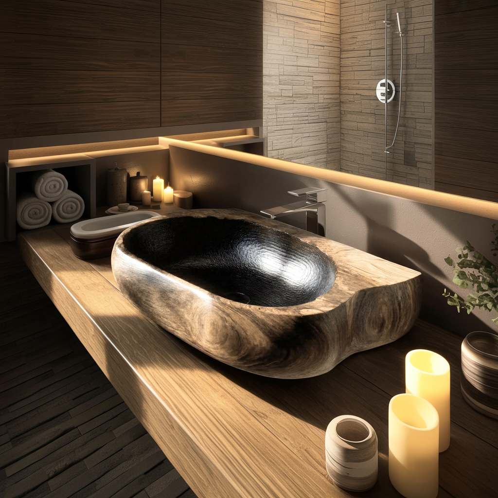 Shadowcrest Sculpted Solid Wood Vessel Sink - Timberustic Vessel Sinks
