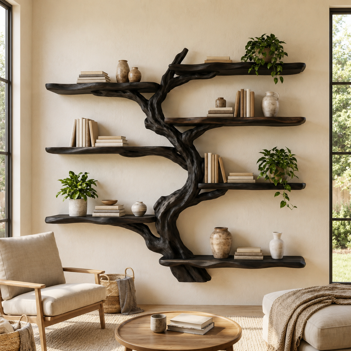Shadowgrove Handcrafted Solid Wood Tree Bookshelf