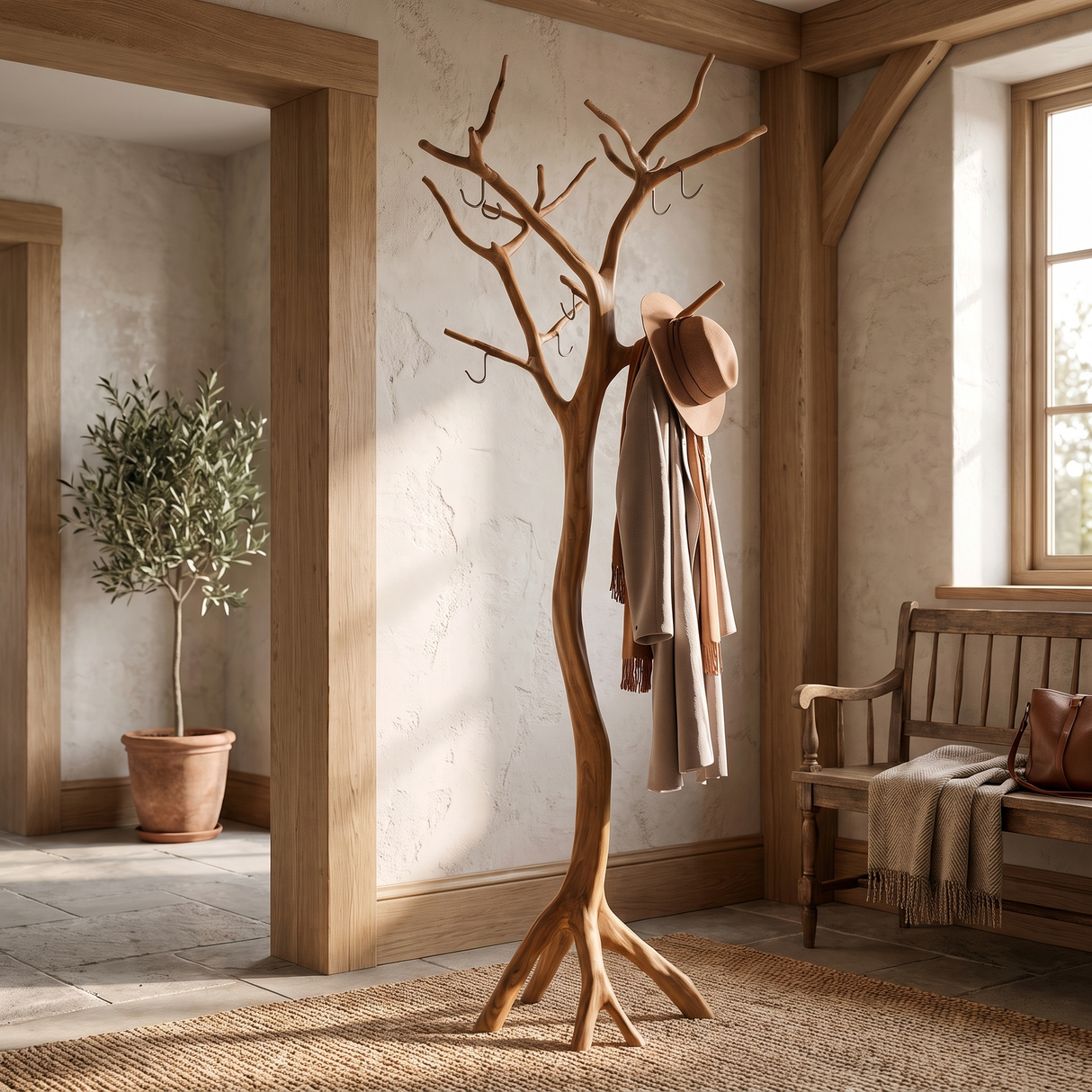 Silverbark Handcrafted Sculpted Solid Wood Tree Coat Rack