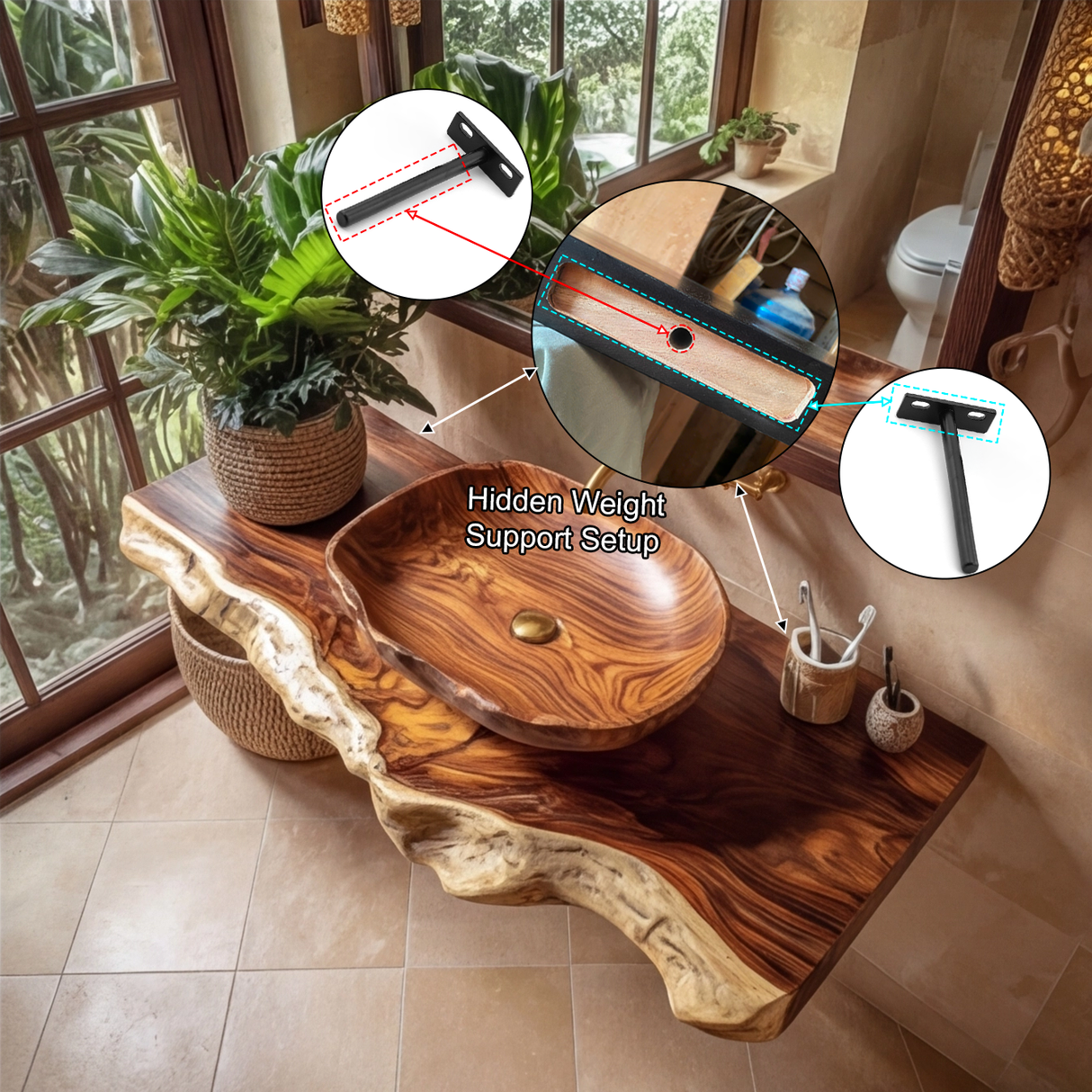 Solara Live Edge Solid Wood Floating Bathroom Vanity