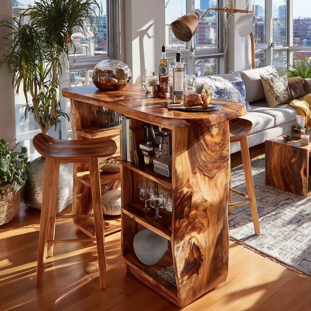 Solara Solid Wood Bar Table with Storage - Timberustic Bar Table with Storage