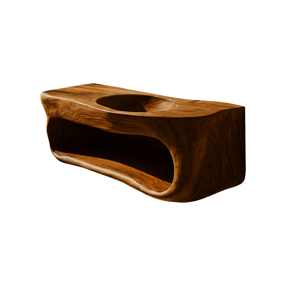 Solene Sculpted Solid Wood Floating Bathroom Vanity with Integrated Sink and Open Storage Brown - Timberustic Floating Bathroom Vanity with Integrated Sink and Open Storage