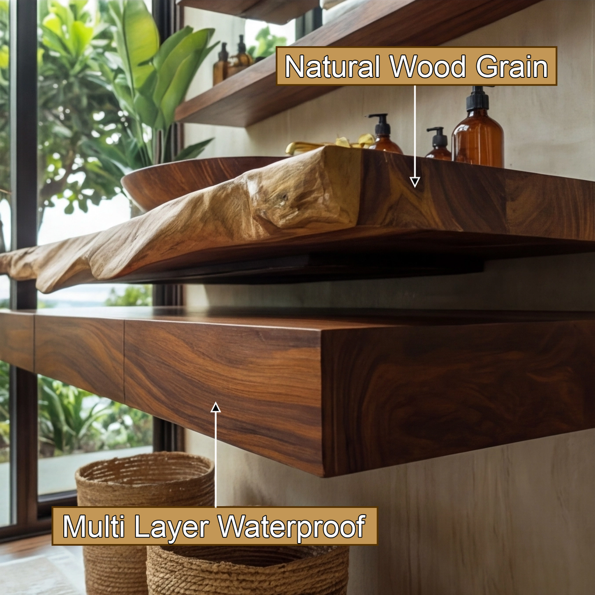 Solenne Live Edge Solid Wood Floating Bathroom Vanity with Drawers - Timberustic Floating Bathroom Vanity With Drawers