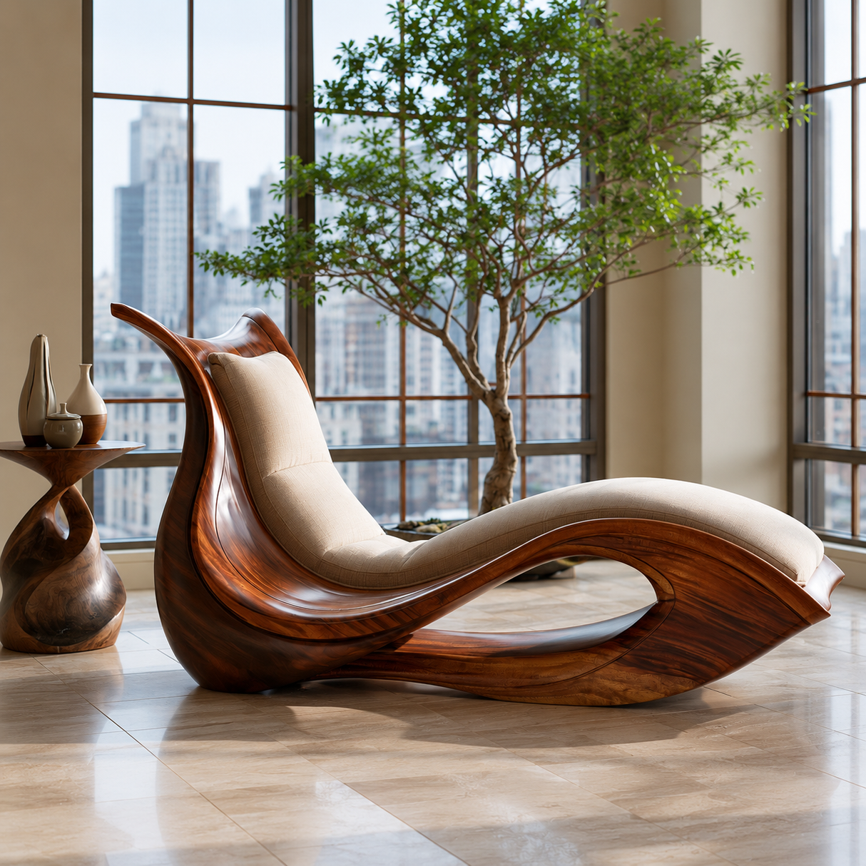 Solmirea Handcrafted Solid Wood Chaise Lounge