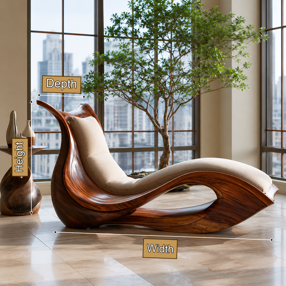 Solmirea Handcrafted Solid Wood Chaise Lounge