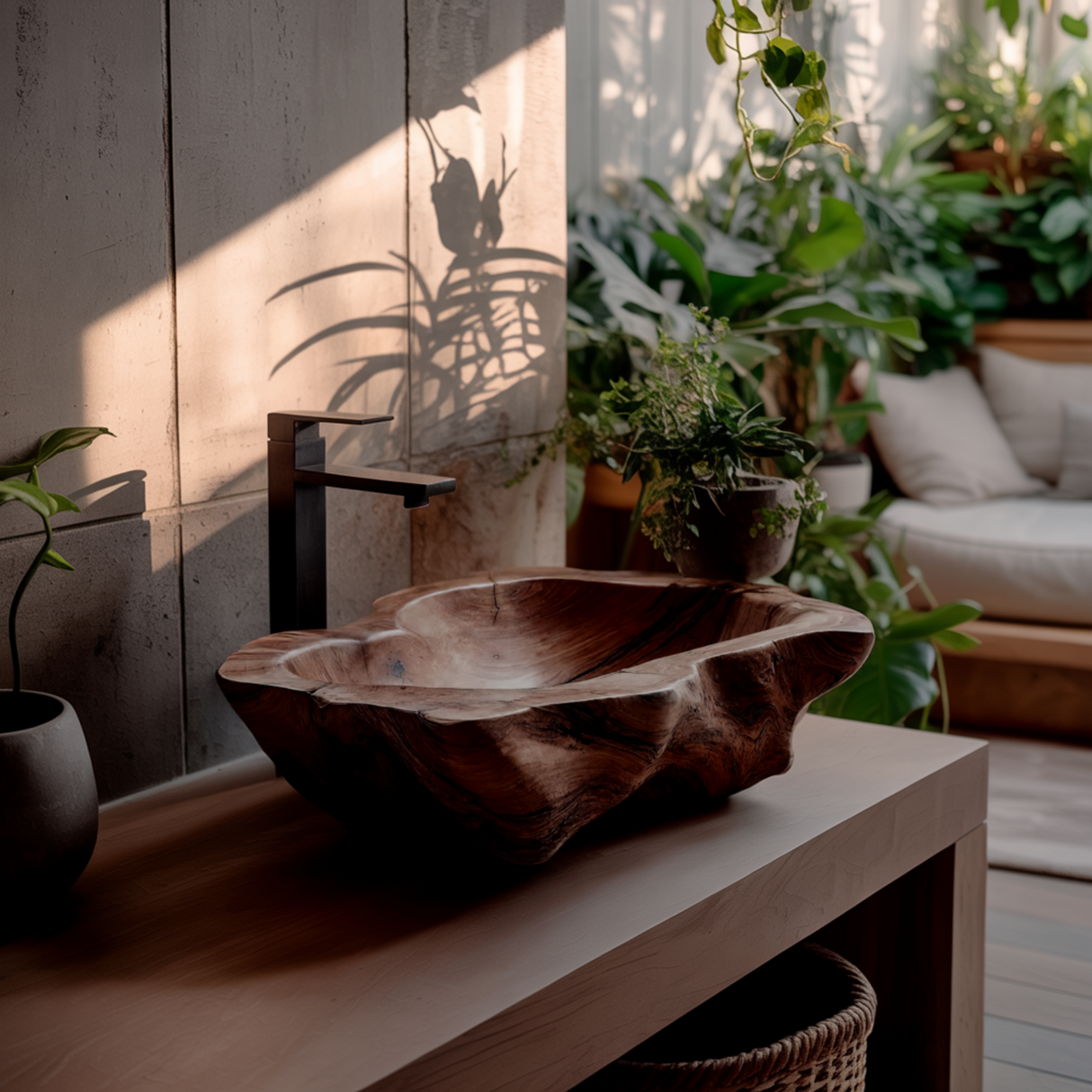 Solune Crest Hand-Carved Wooden Vessel Sink - Timberustic Vessel Sinks