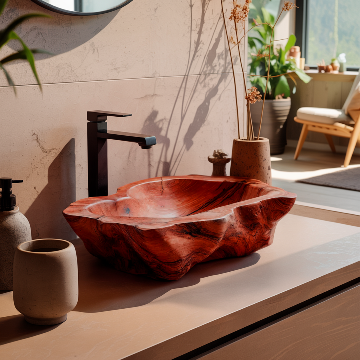 Solune Crest Hand-Carved Wooden Vessel Sink - Timberustic Vessel Sinks