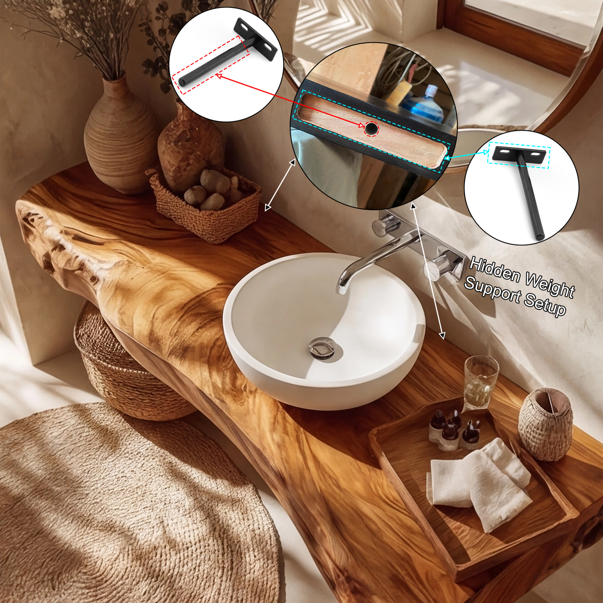 Solvane Live Edge Solid Wood Floating Bathroom Vanity - Timberustic Floating Bathroom Vanity