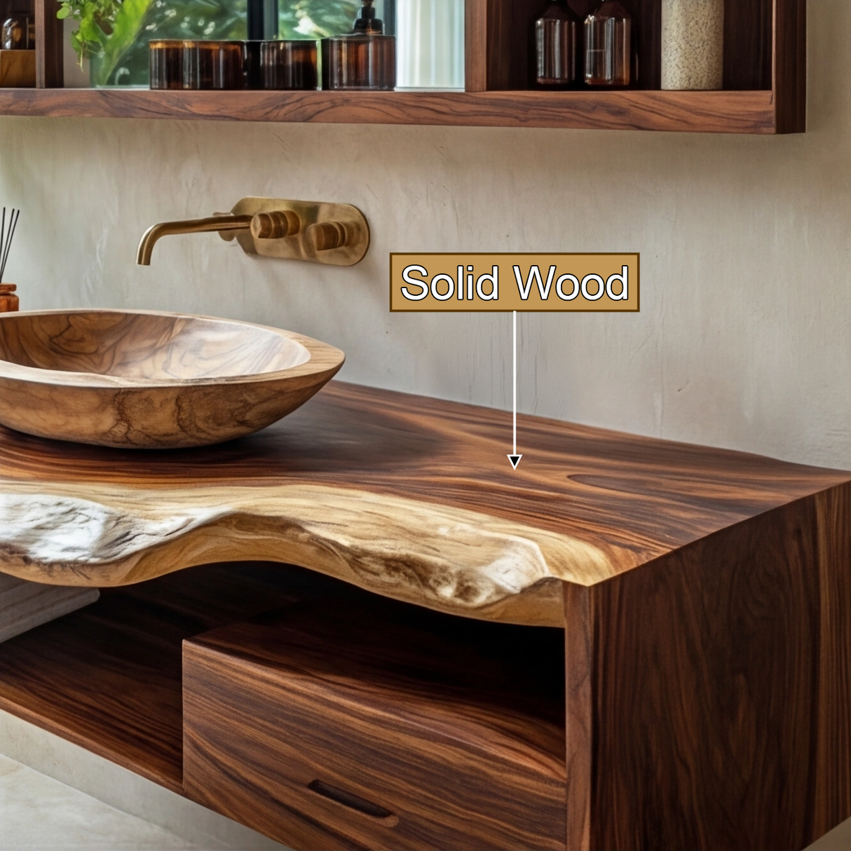 Solvane Live Edge Solid Wood Floating Bathroom Vanity with Drawers - Timberustic Floating Bathroom Vanity With Drawers