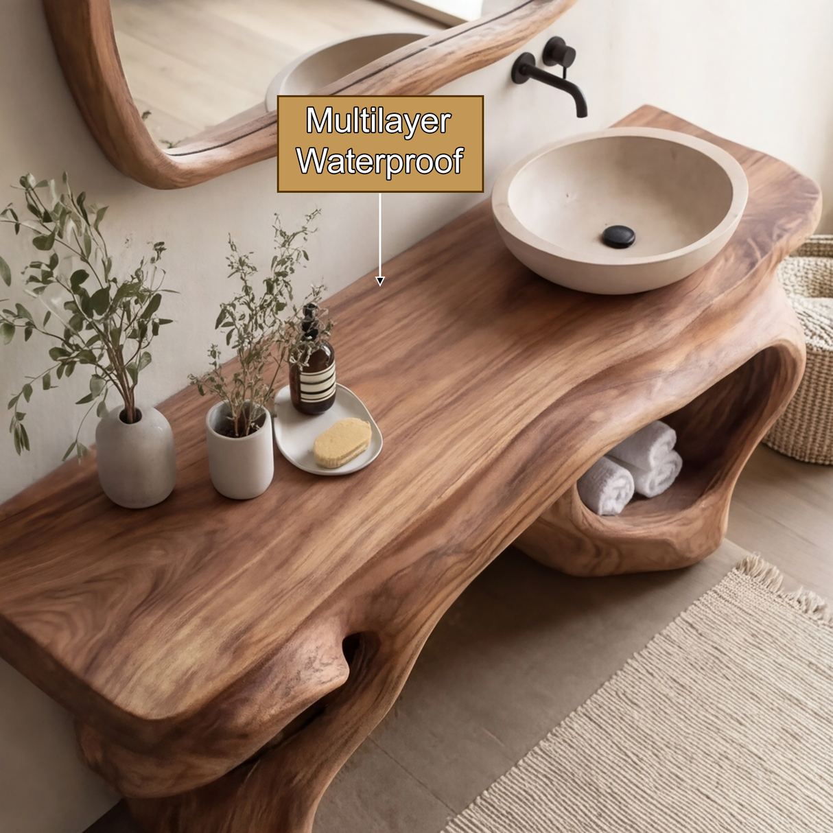 Solvane Sculpted Solid Wood Freestanding Bathroom Vanity with Open Storage - Timberustic Freestanding Bathroom Vanity with Open Storage