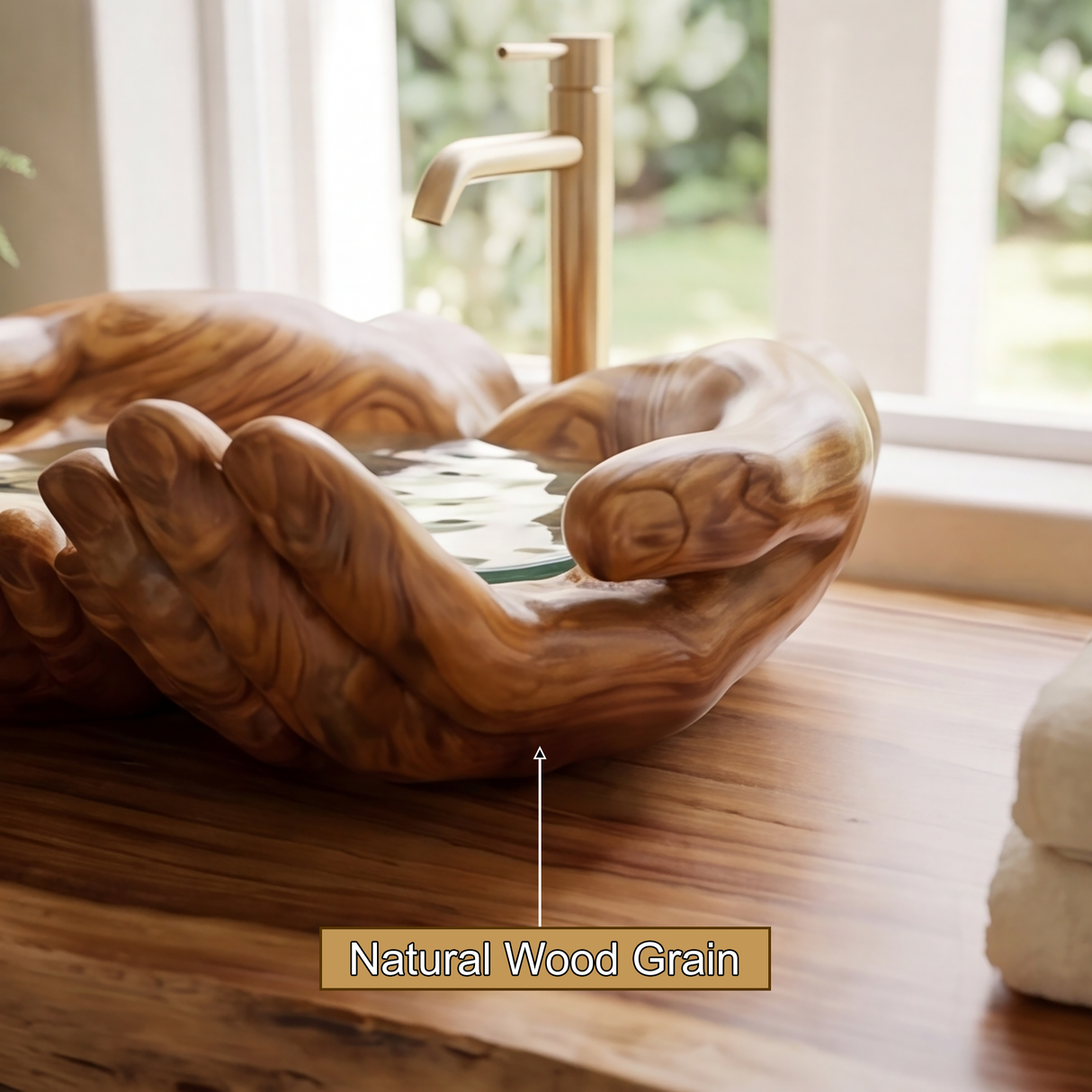 Solvara Handcrafted Solid Wood Hands-Shaped Vessel Sink