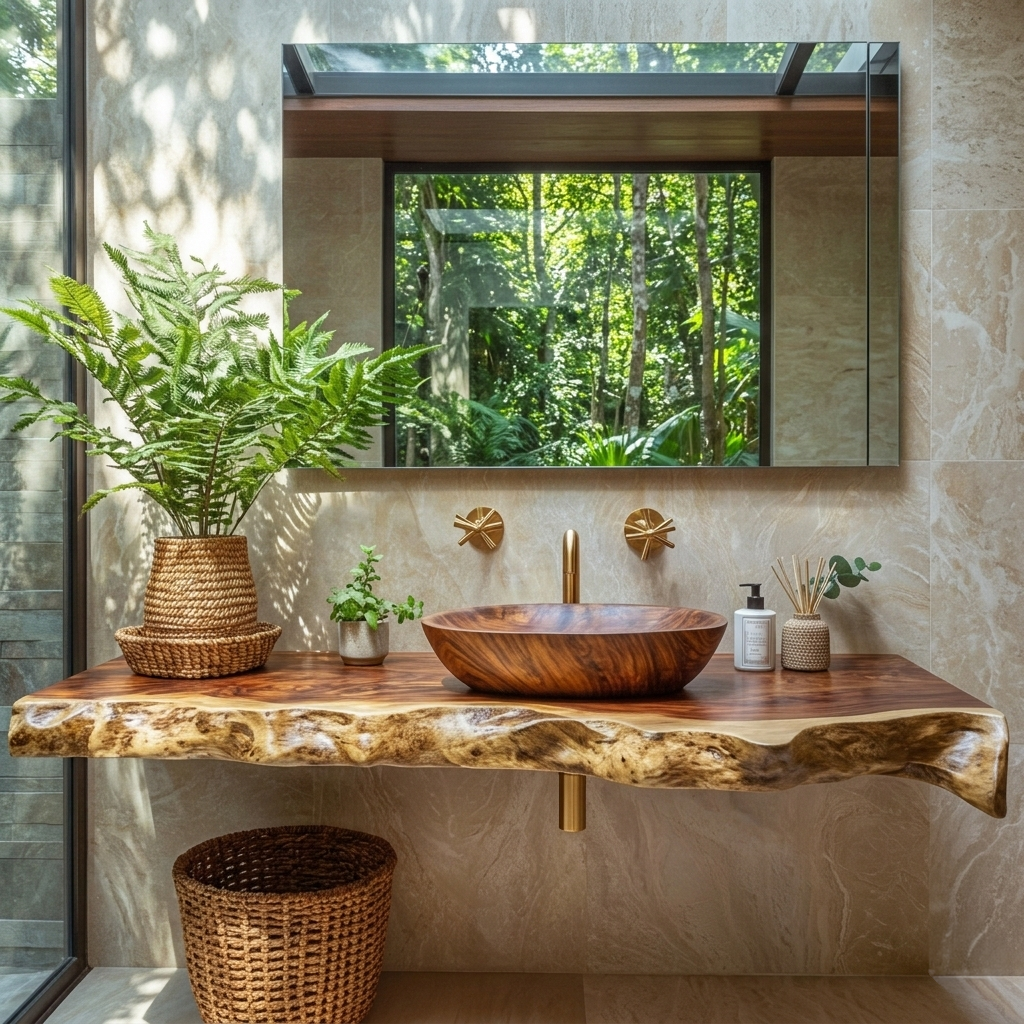 Solvara Live Edge Solid Wood Floating Bathroom Vanity SPA158318 - Timberustic Floating Bathroom Vanity