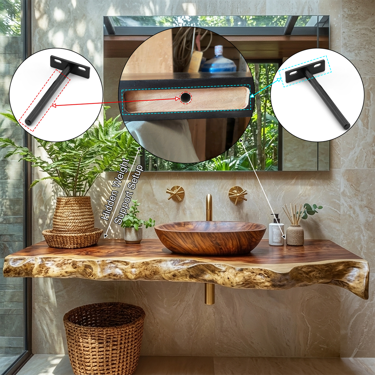 Solvara Live Edge Solid Wood Floating Bathroom Vanity SPA158318 - Timberustic Floating Bathroom Vanity
