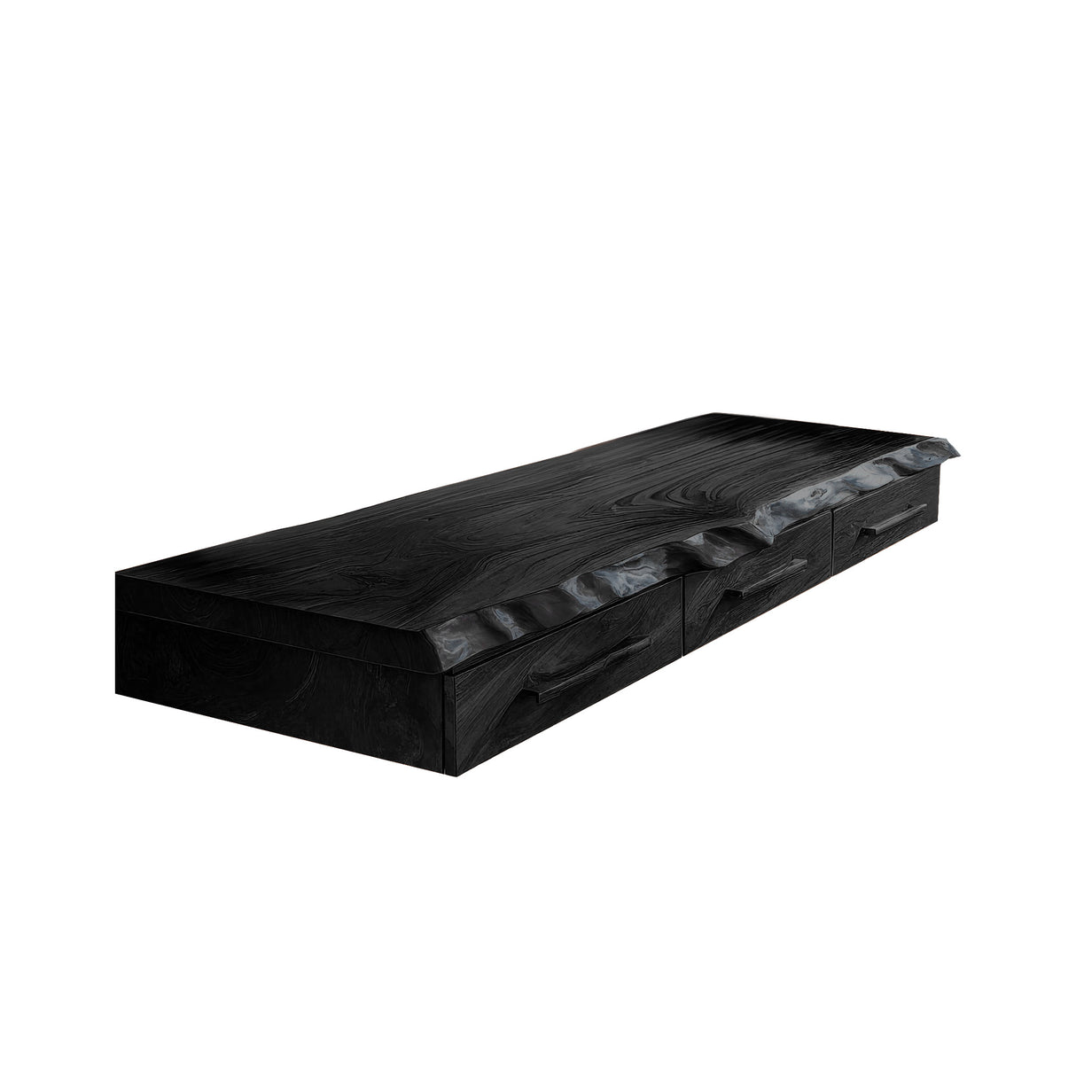 Solvaren Live Edge Solid Wood Floating Desk with Drawers Black - Timberustic Floating Desk with Drawers