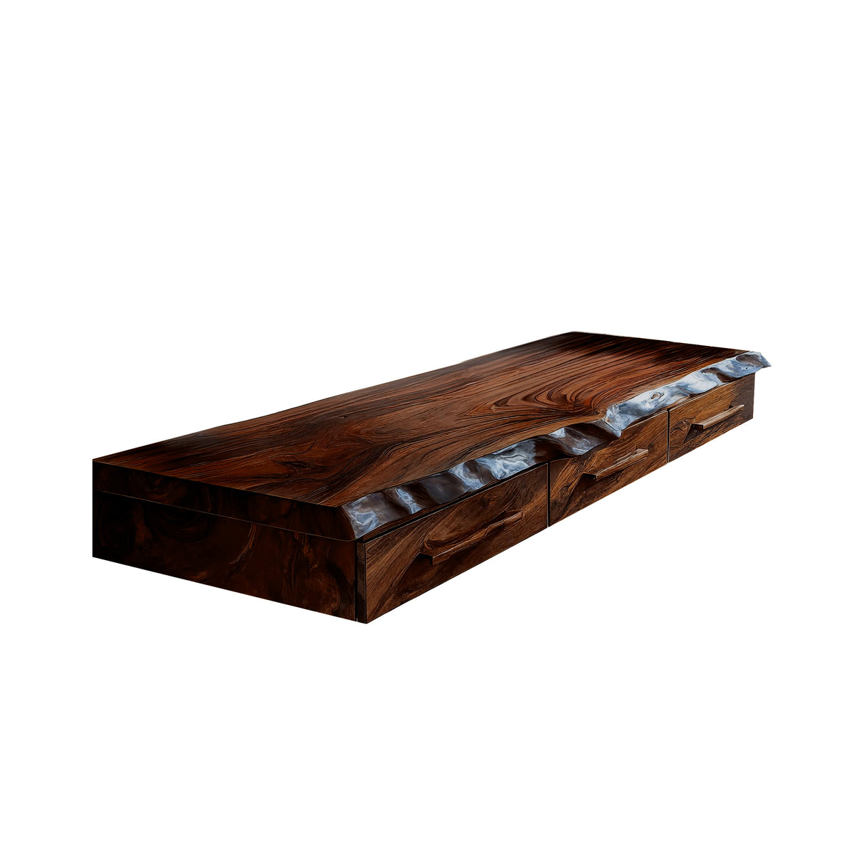 Solvaren Live Edge Solid Wood Floating Desk with Drawers Dark Walnut - Timberustic Floating Desk with Drawers
