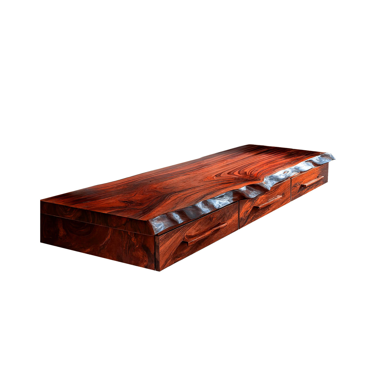 Solvaren Live Edge Solid Wood Floating Desk with Drawers Mahogany - Timberustic Floating Desk with Drawers