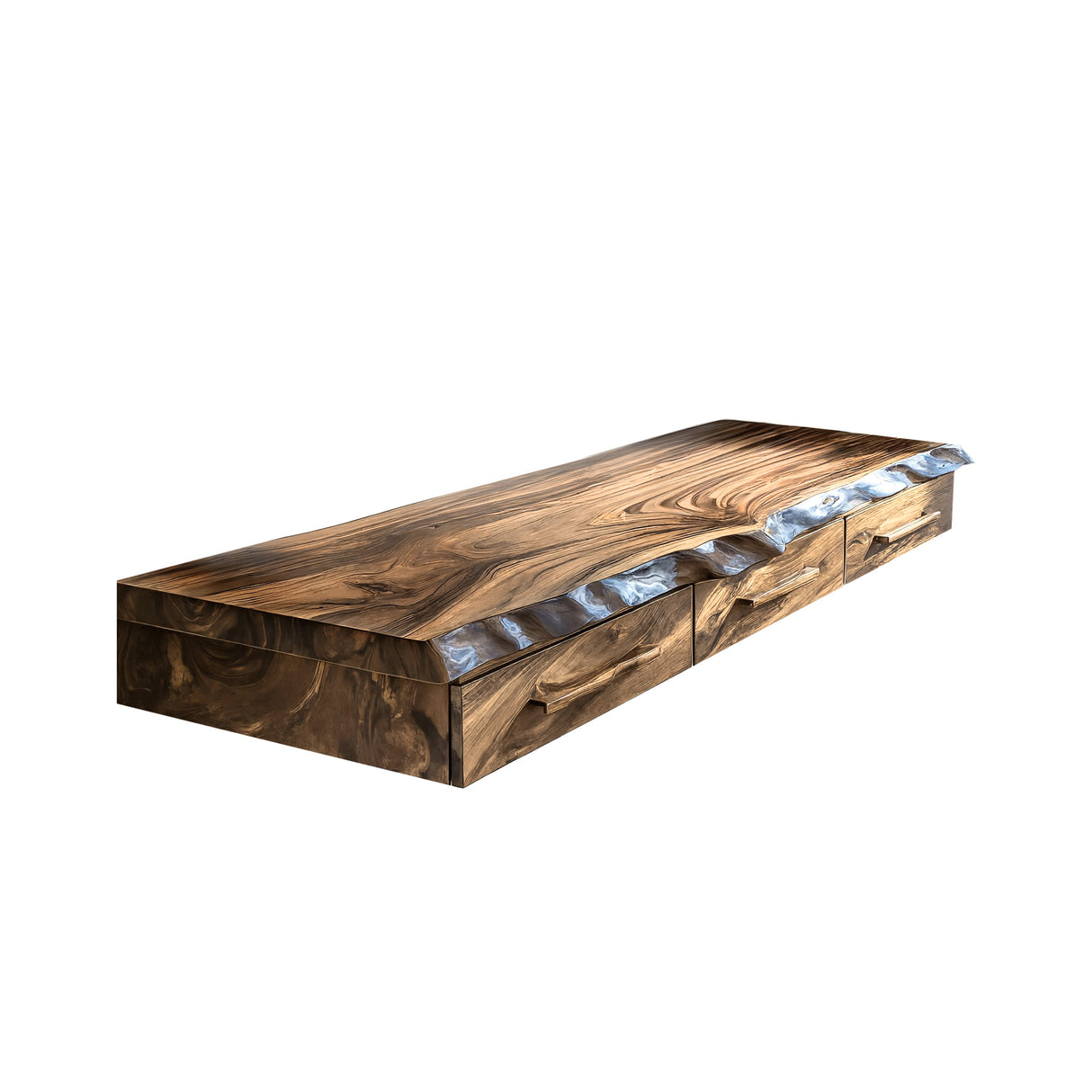 Solvaren Live Edge Solid Wood Floating Desk with Drawers Natural Oak - Timberustic Floating Desk with Drawers