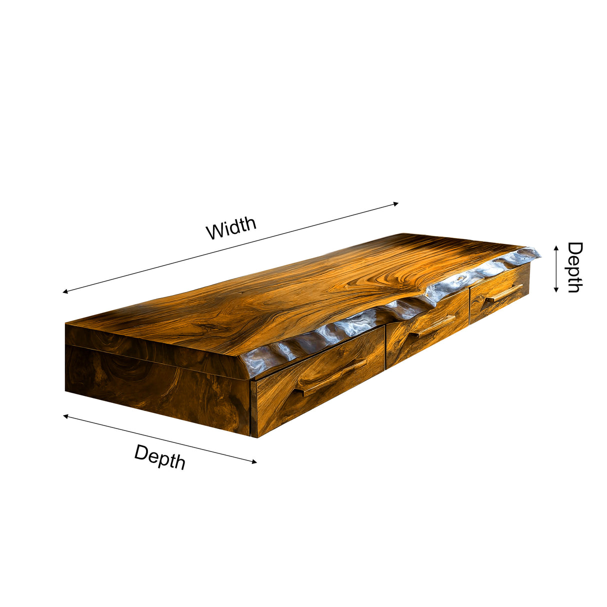 Solvaren Live Edge Solid Wood Floating Desk with Drawers - Timberustic Floating Desk with Drawers