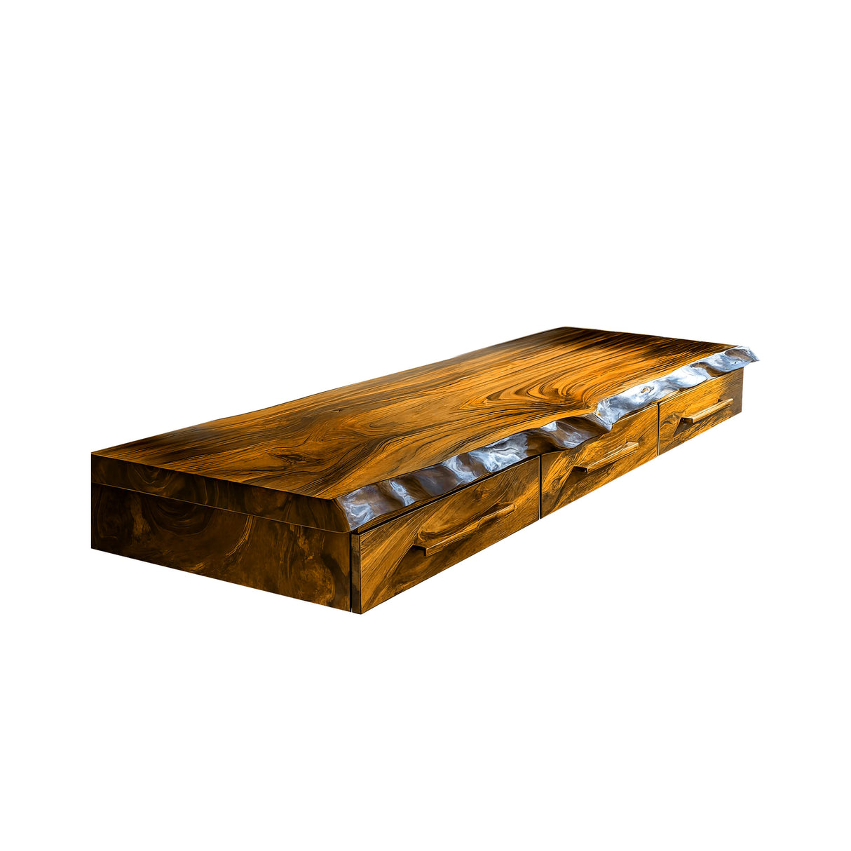 Solvaren Live Edge Solid Wood Floating Desk with Drawers Teak - Timberustic Floating Desk with Drawers