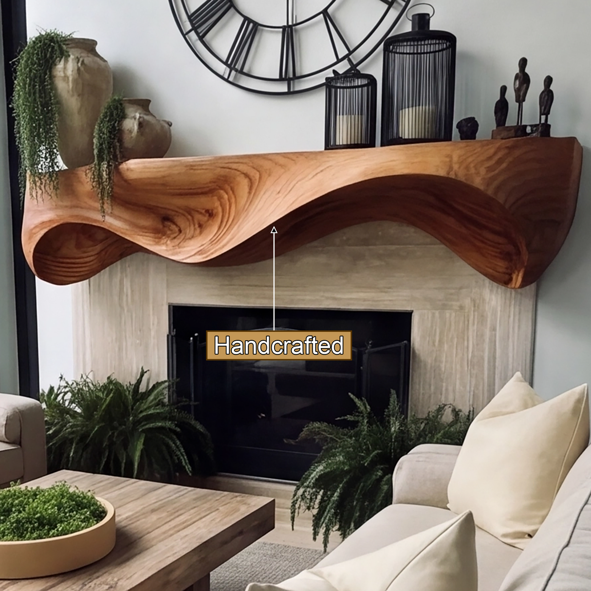 Solvaryn Sculpted Solid Wood Fireplace Mantel Shelf - Timberustic Fireplace Mantel Shelf