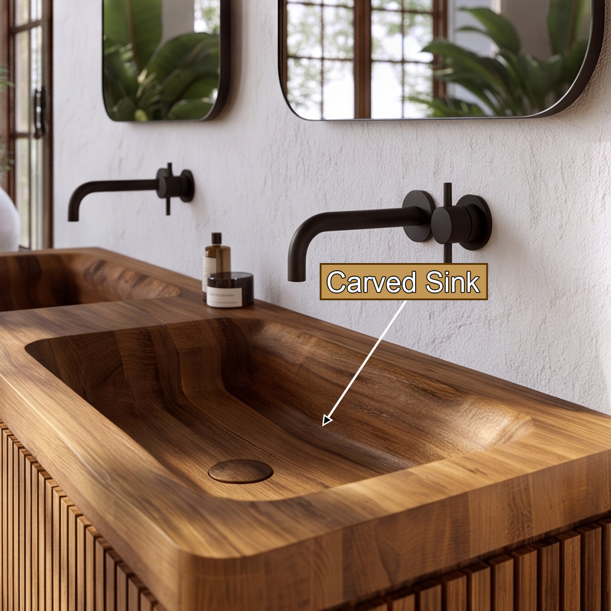 Solvayne Sculpted Solid Wood Floating Bathroom Vanity with Integrated Sinks and Drawers