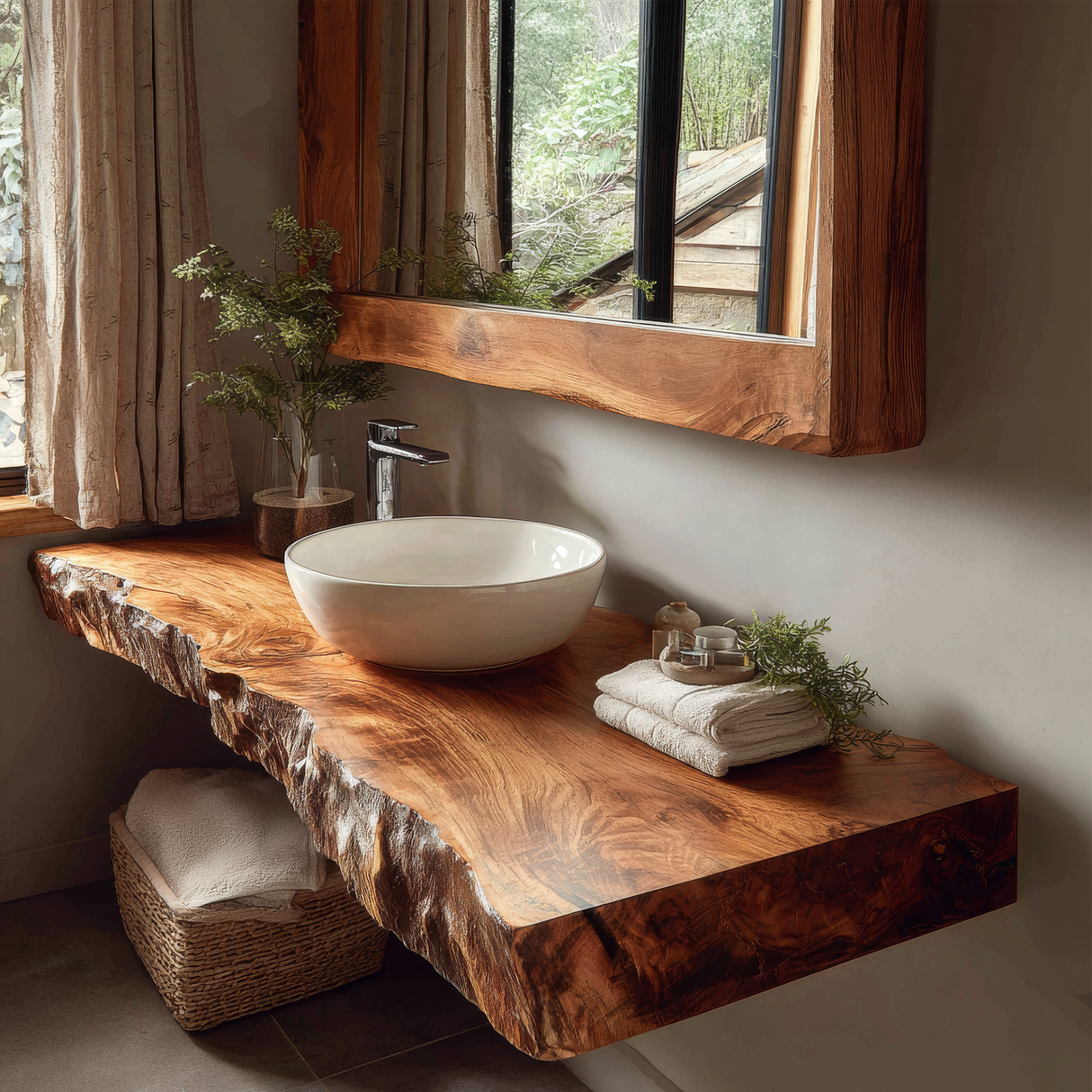 Solvian Live Edge Solid Wood Floating Bathroom Vanity SPA606606 - Timberustic Floating Bathroom Vanity