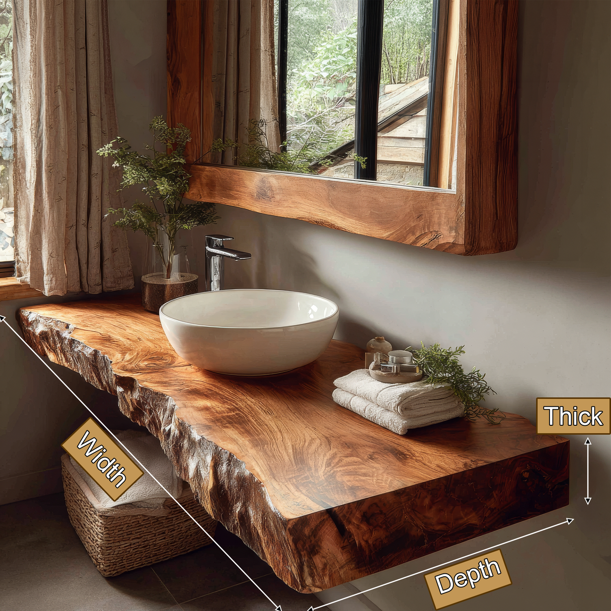 Solvian Live Edge Solid Wood Floating Bathroom Vanity SPA606606 - Timberustic Floating Bathroom Vanity