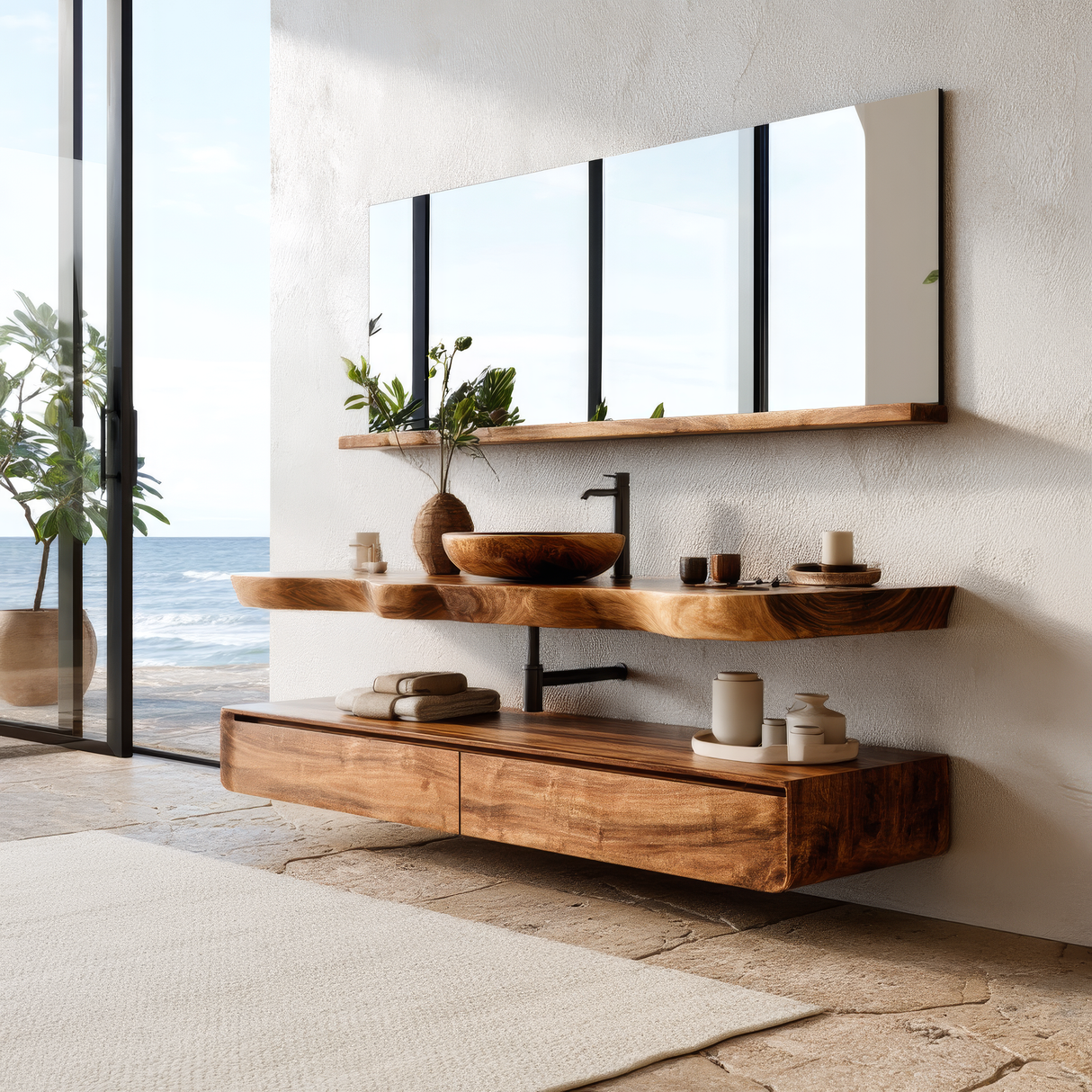 Solvren Live Edge Solid Wood Floating Bathroom Vanity with Drawers SPA183636 - Timberustic Floating Bathroom Vanity With Drawers