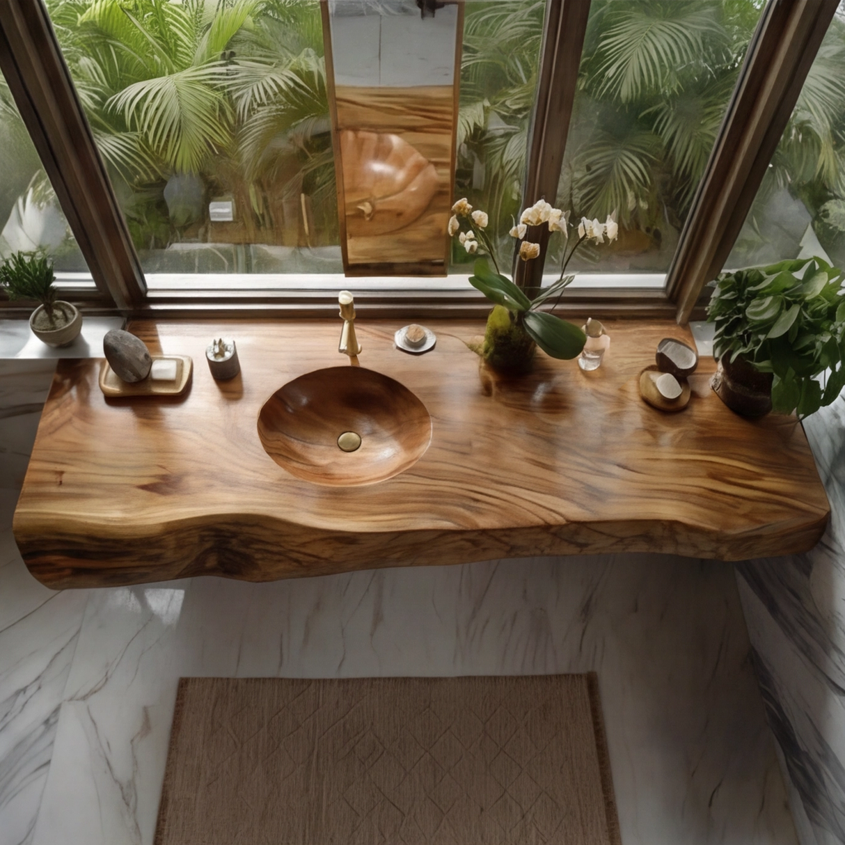 Solvren Live Edge Solid Wood Floating Bathroom Vanity with Integrated Sink SPA226266 - Timberustic Floating Bathroom Vanity with Integrated Sink