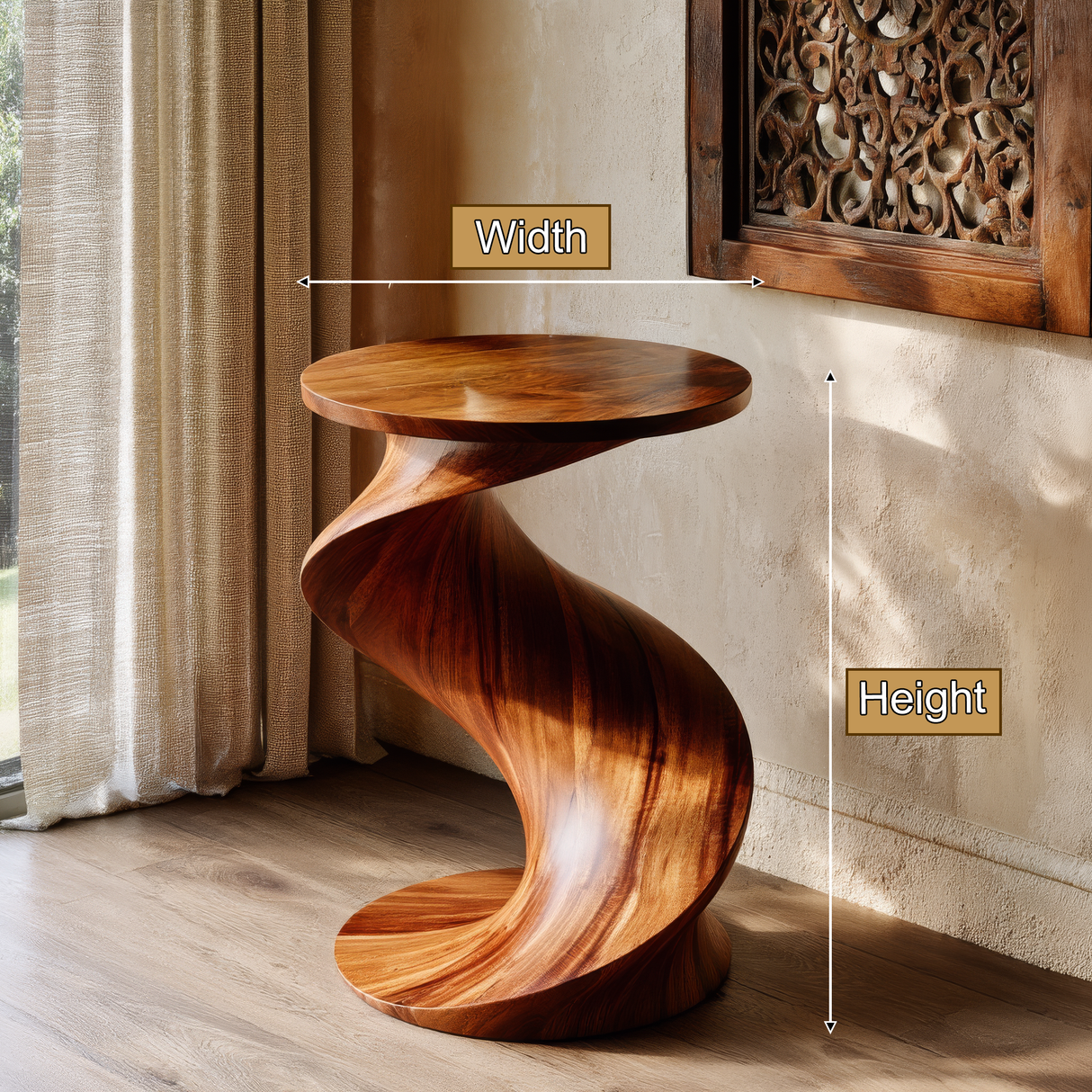 Solvyn Wave Sculptural Solid Wood Pedestal Stand - Timberustic Pedestal Stand