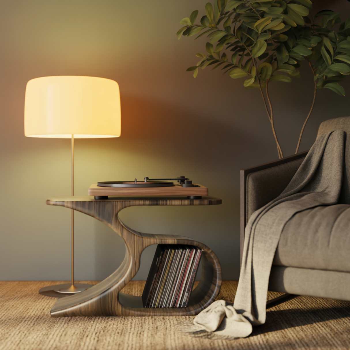 Sonatone Sculpted Solid Wood Record Player Stand With Storage - Timberustic Record Player Stand With Storage
